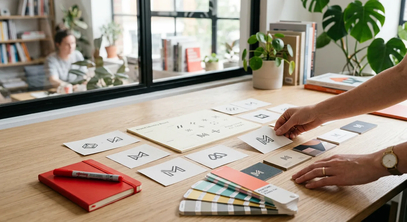 Creative designer working on brand identity in a studio