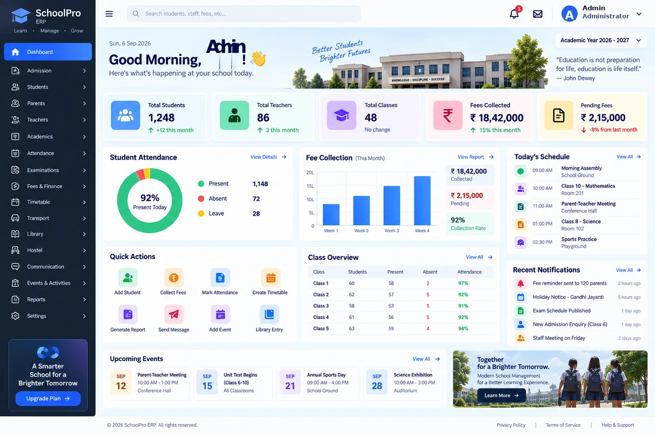 School ERP school management dashboard